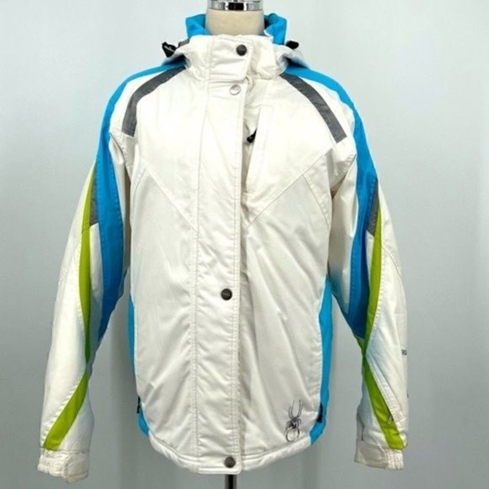 Spyder Womans sky hooded jacket kids boys girls size 20 white and blue